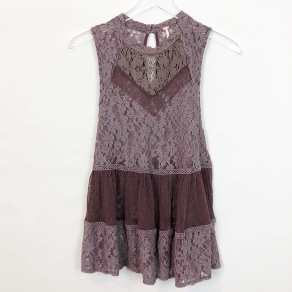Free People Plum Lace Tiered Crochet Tank Medium - Picture 3 of 8